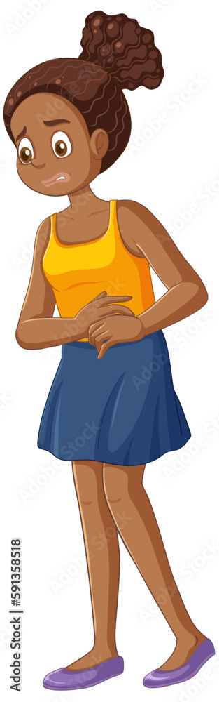 African American Girl Experiencing Menstrual Cramps During Puberty