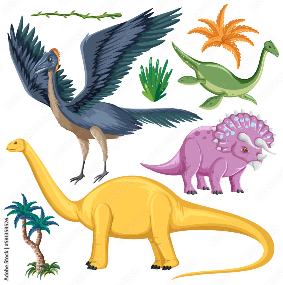 Dinosaur and Nature Elements Vector Collection