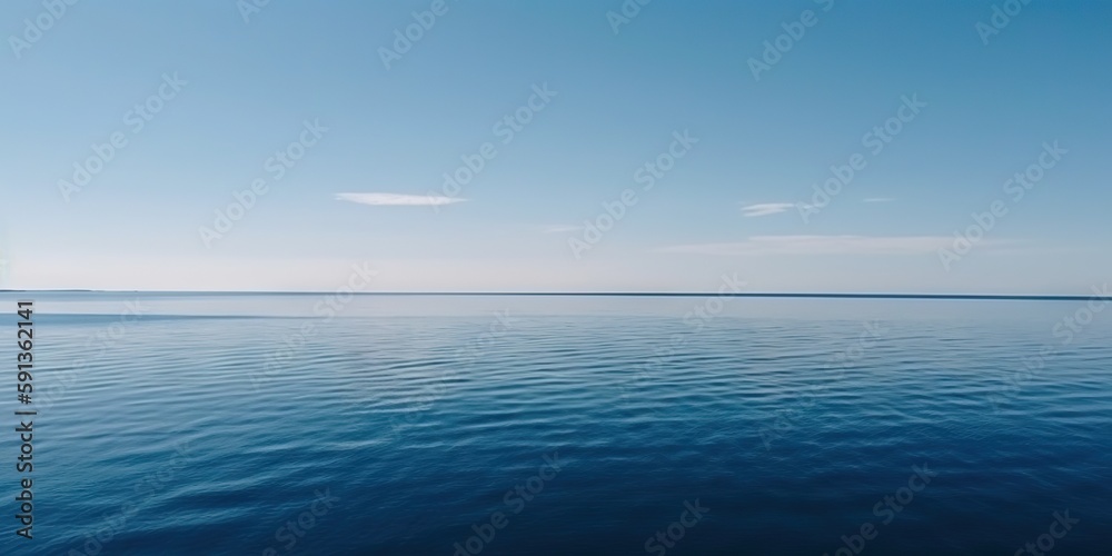 Panorama landscape of empty blue sea and sky blue background. Generative AI