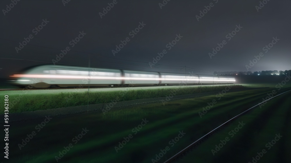 Speed passenger train moving in the night. Generative AI