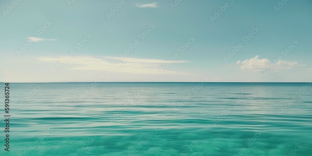 Panorama landscape of empty tropical turquoise sea and sky blue background. Generative AI