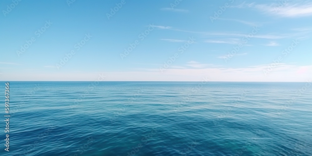 Panorama landscape of empty blue sea and sky blue background. Generative AI