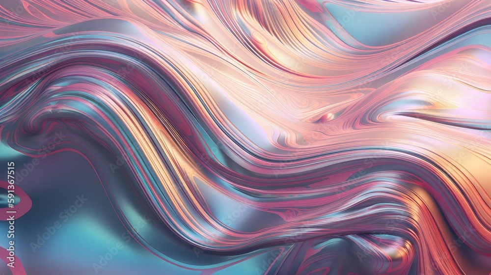 Wavy holographic foil. Neon gradient crumpled surface. Dreamy Y2K background. Generative AI