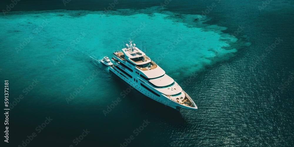 Top view on luxury yacht in paradise turquoise ocean water. Generative AI