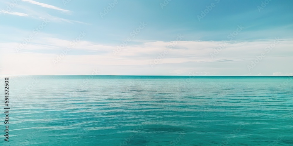 Panorama landscape of empty tropical turquoise sea and sky blue background. Generative AI