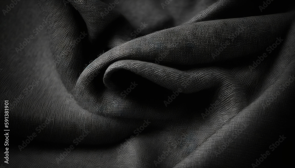 Dark grey fabric cloth texture for background, crumpled cotton. Generative AI