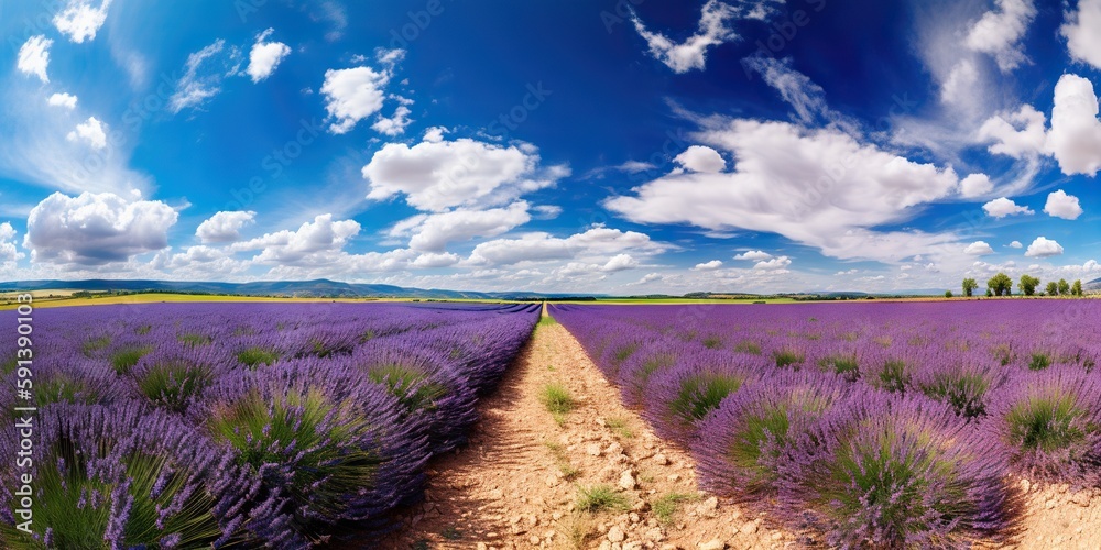 Stunning landscape with lavender field on sunny day. Generative AI