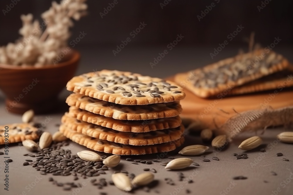  a stack of cookies sitting on top of a table next to a bowl of oatmeal and a wooden bowl of oatmeal