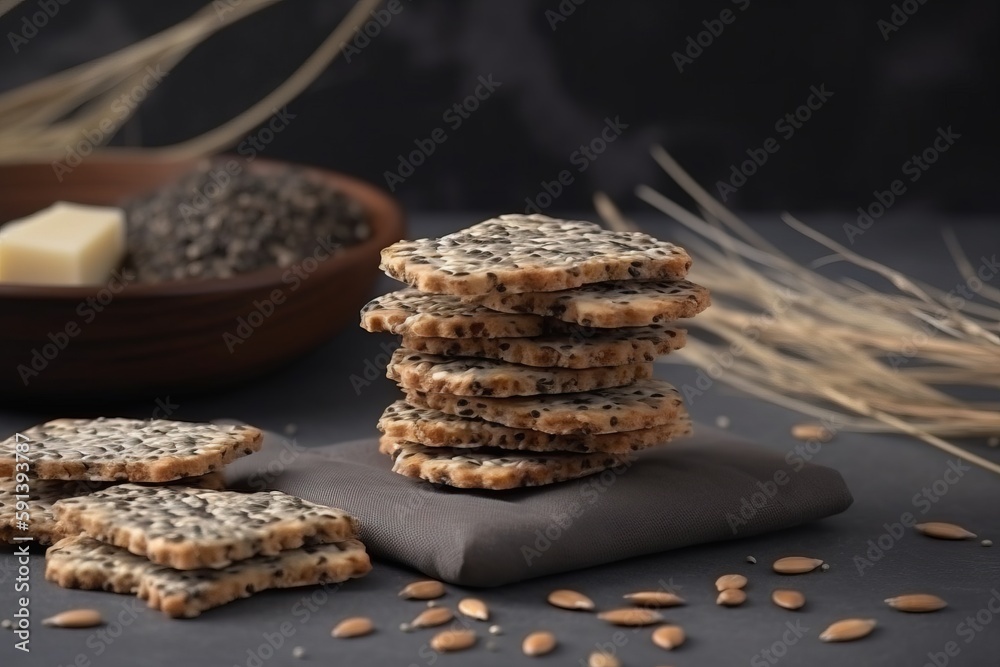  a stack of cookies sitting on top of a table next to a bowl of oatmeal and a bowl of oatmeal.  gene