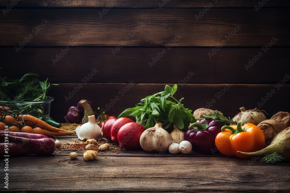  a table topped with lots of different types of fruits and vegetables next to a glass vase filled wi