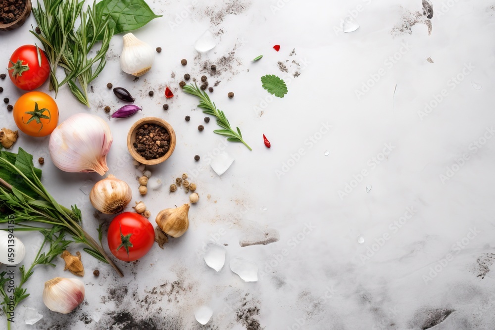  a table topped with lots of different types of vegetables and herbs on top of a white counter top n