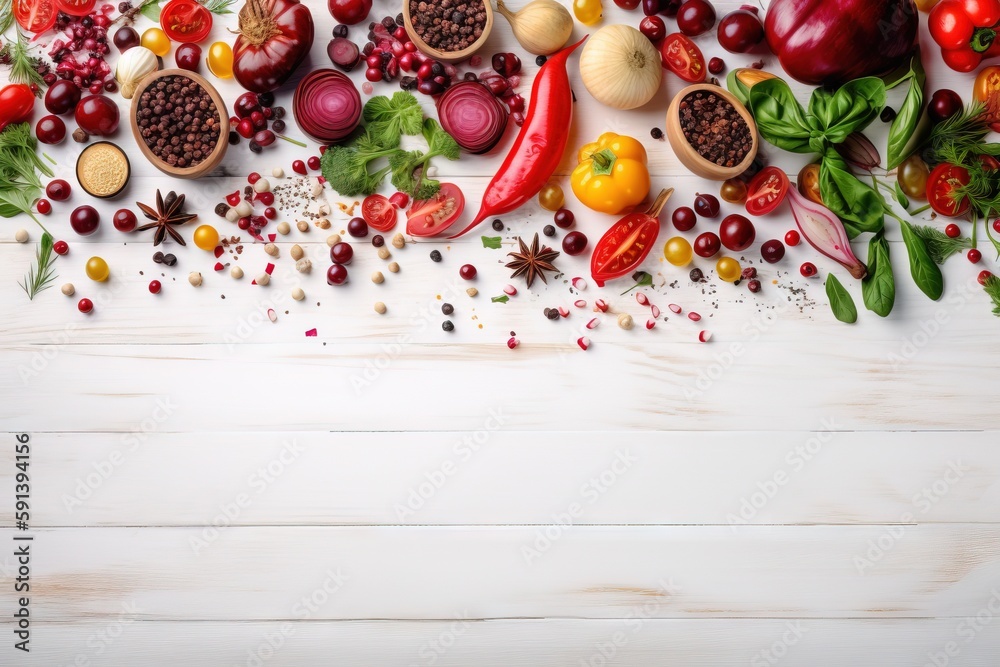  a white wooden table topped with lots of different types of vegetables and fruits and vegetables on