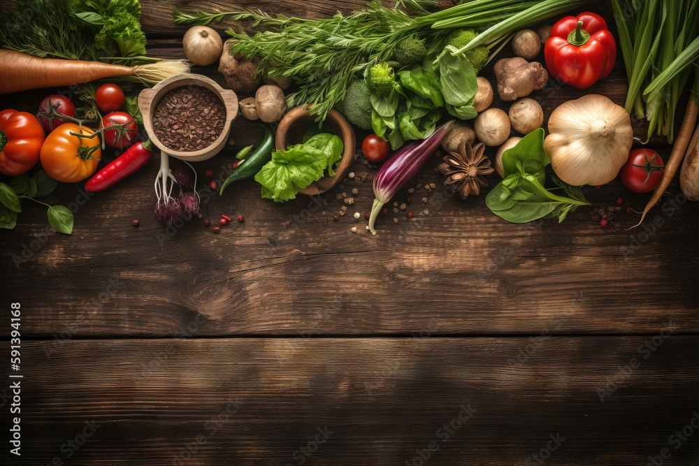  a wooden table topped with lots of different types of fruits and veggies on top of each other and a