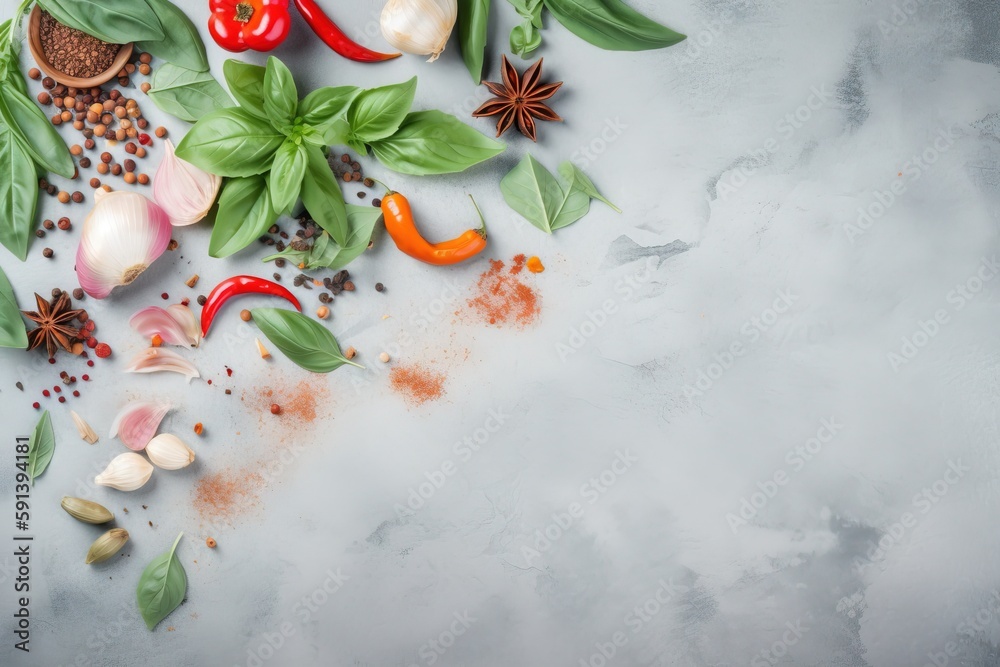  a table topped with lots of different types of spices and herbs on top of a white tablecloth covere