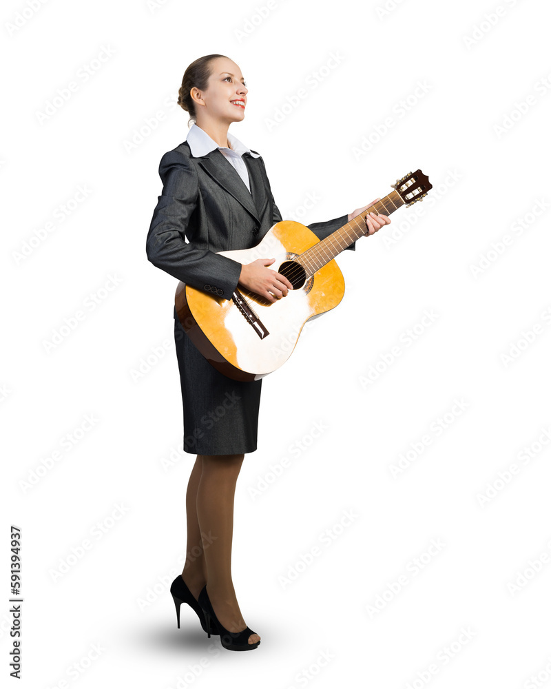 Business woman with acoustic guitar