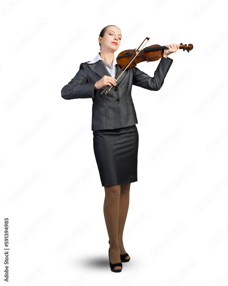 Young businesswoman playing the violin