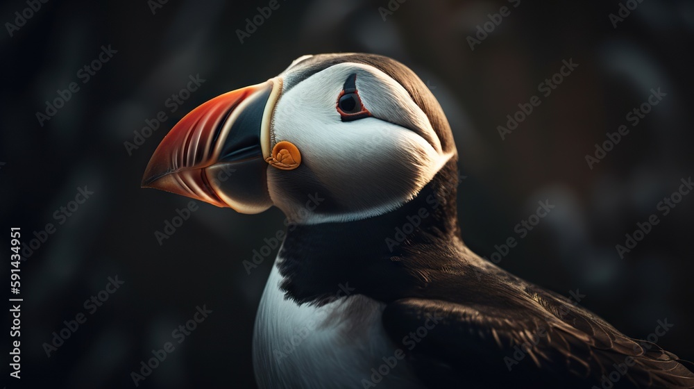 Atlantic puffin bird closeup. Generative AI