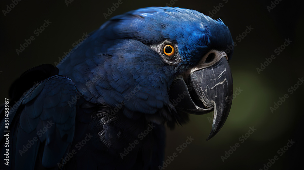 Hyacinth Macaw portrait in the nature. Generative AI