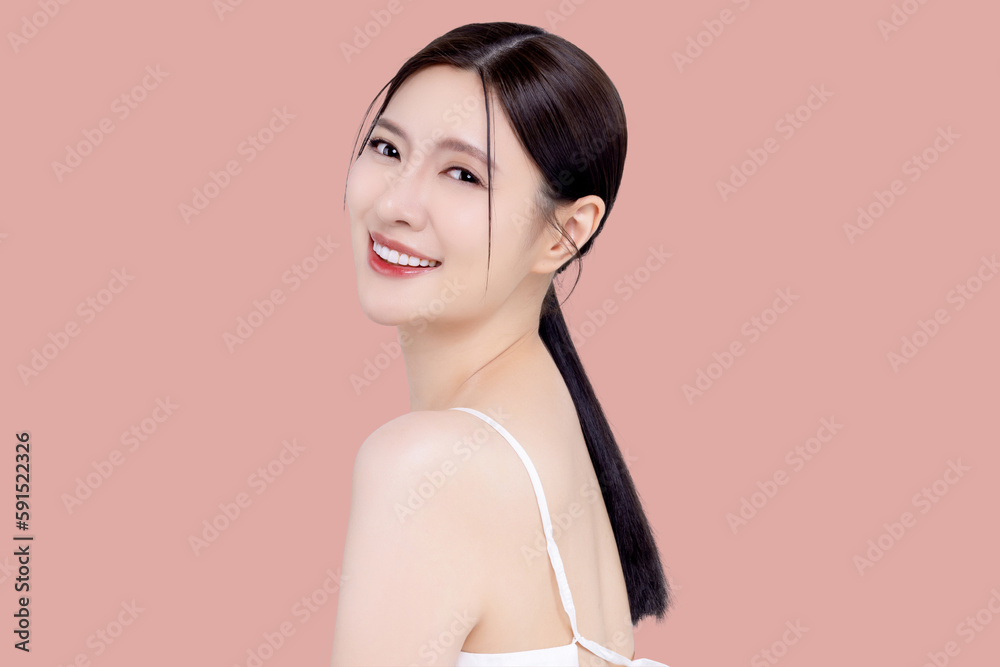 Young Asian woman with a beautiful face clean fresh smooth skin. Beauty female model with natural ma