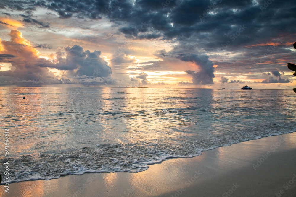 amazing sunset over the sea on a tropical island