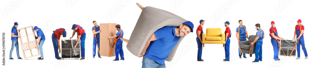 Loaders with armchair on white background