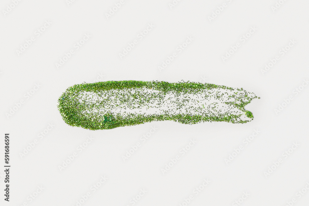 Green glitter stroke on white background