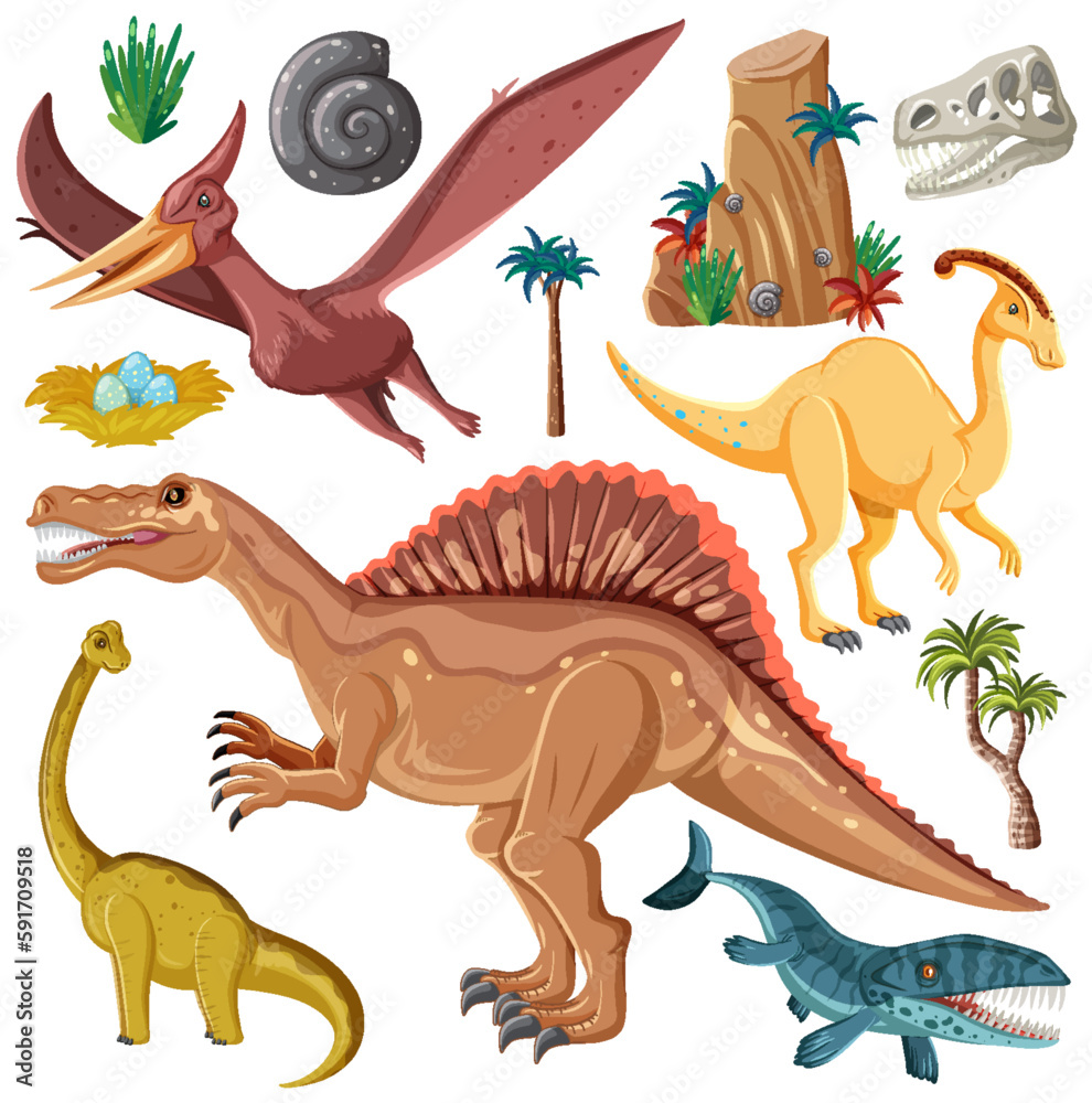 Dinosaur and Nature Elements Vector Collection