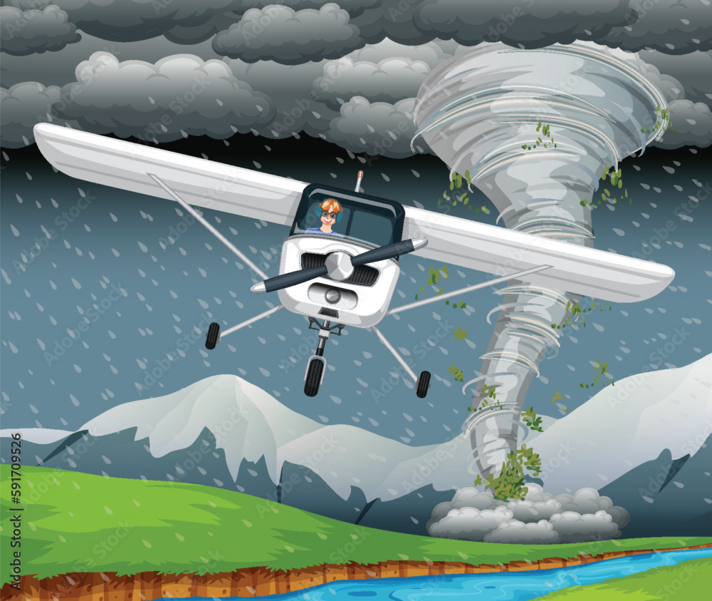 Light Aircraft Flying Through Storm Vector