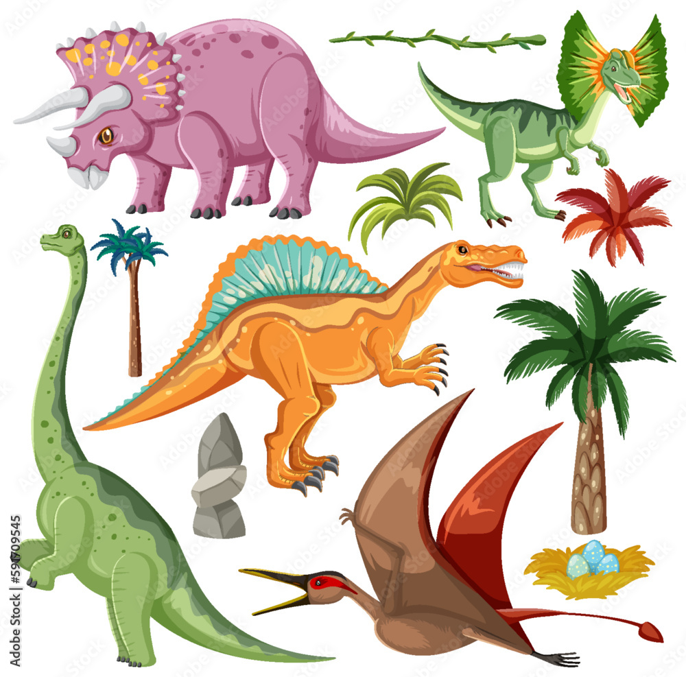 Dinosaur and Nature Elements Vector Collection