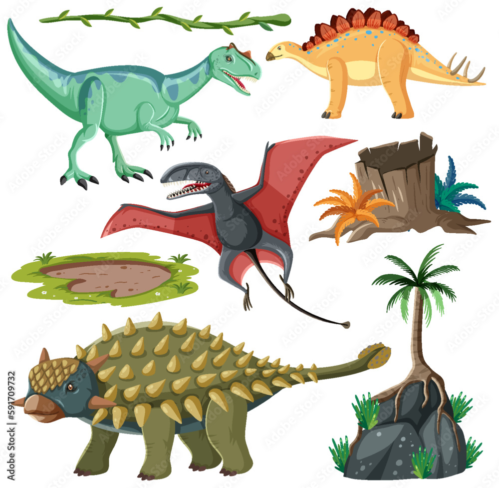 Dinosaur and Nature Elements Vector Collection