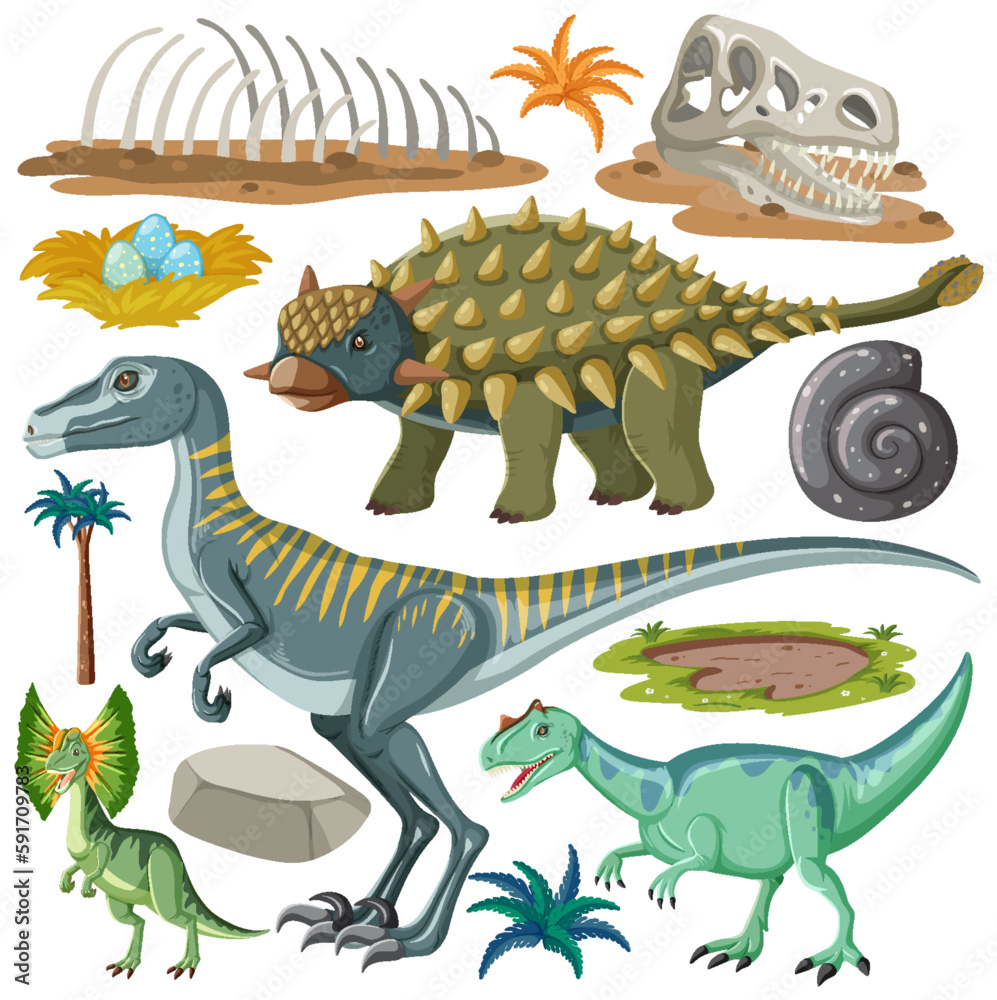 Dinosaur and Nature Elements Vector Collection