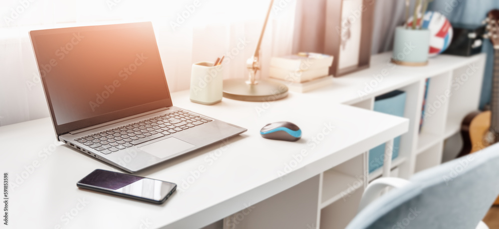 Closeup view of the table in modern teenagers room