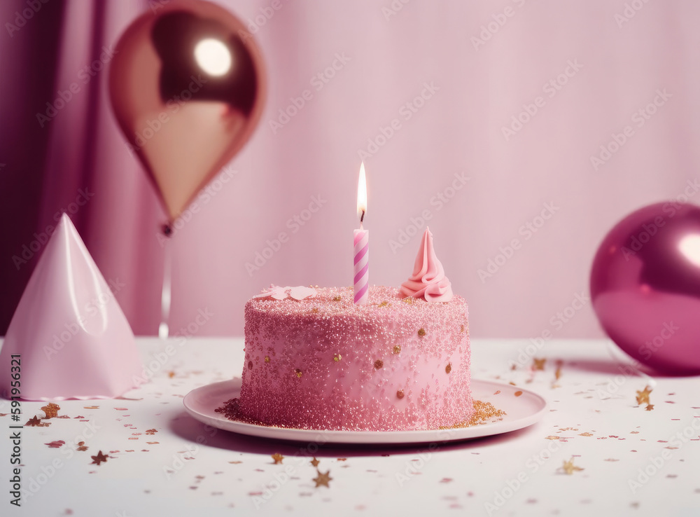 Happy Birthday Background with Cake. Illustration AI Generative.