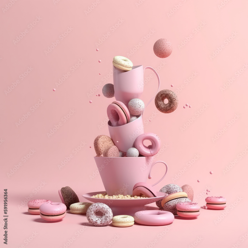 Floating donuts. Illustration AI Generative