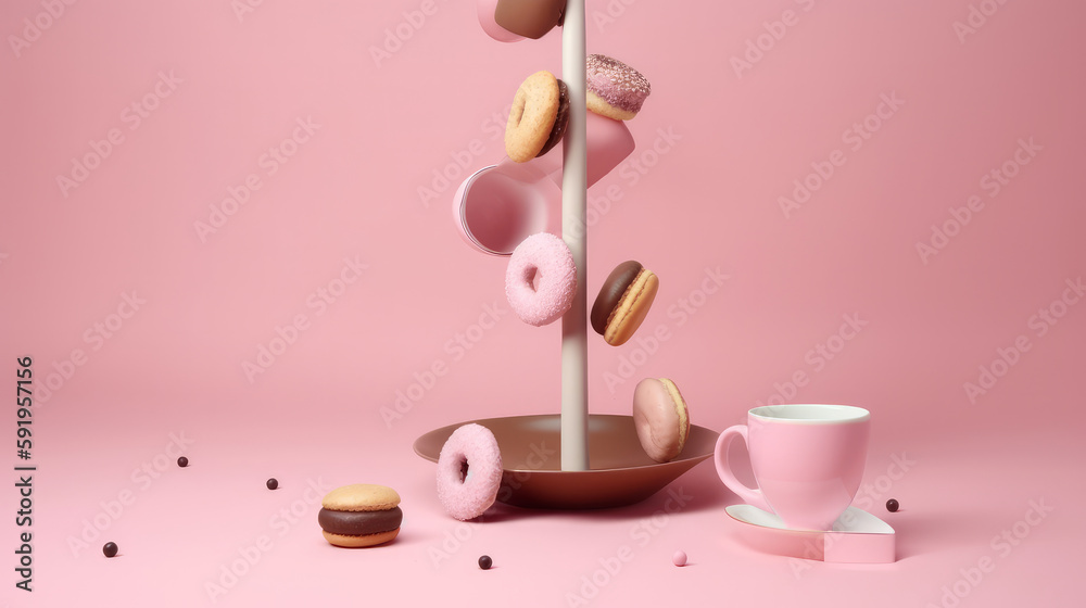 Floating donuts. Illustration AI Generative