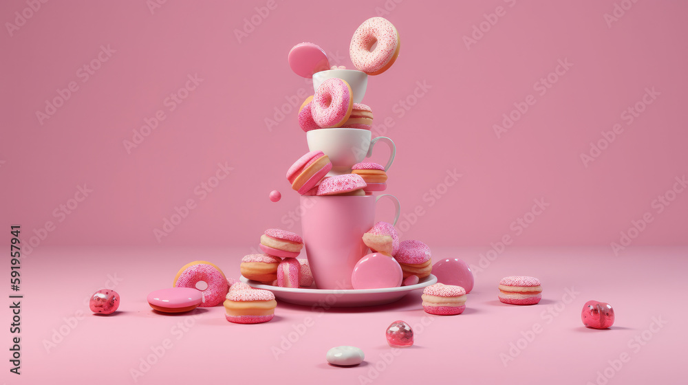 Floating donuts. Illustration AI Generative