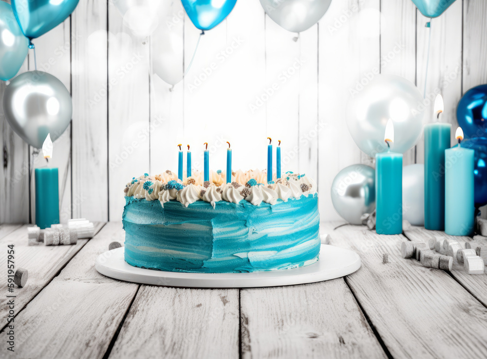 Happy Birthday Background with Cake. Illustration AI Generative.