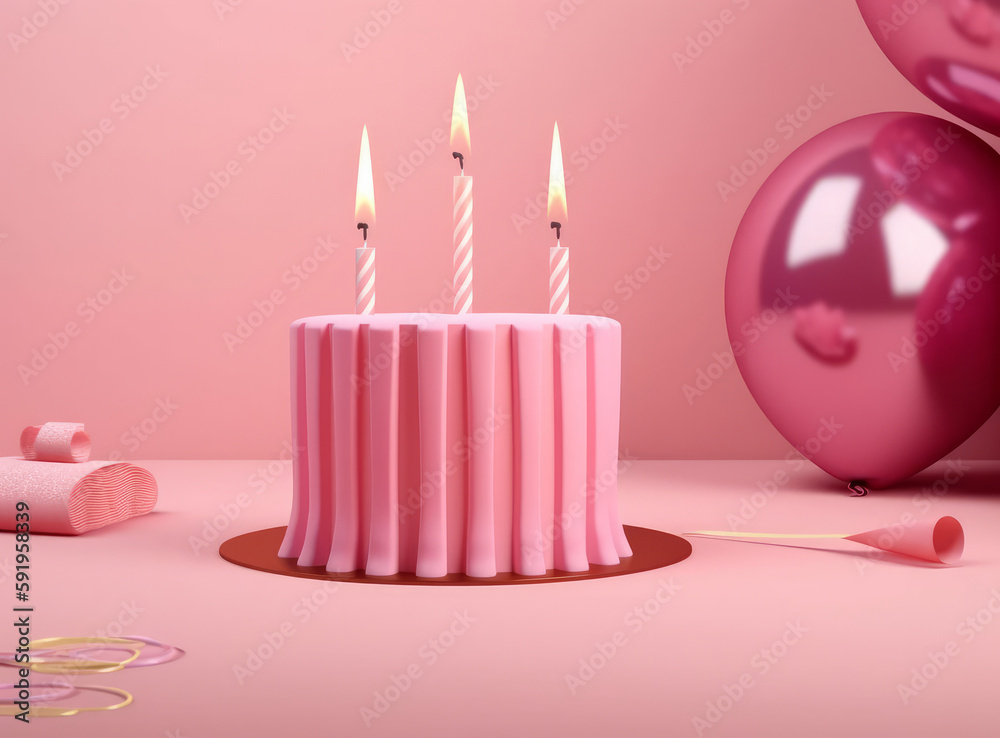 Happy Birthday Background with Cake. Illustration AI Generative.