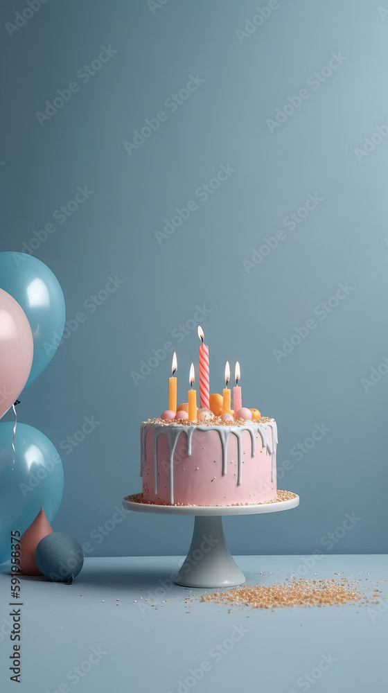 Happy Birthday Background with Cake. Illustration AI Generative.