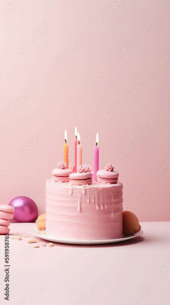 Happy Birthday Background with Cake. Illustration AI Generative.