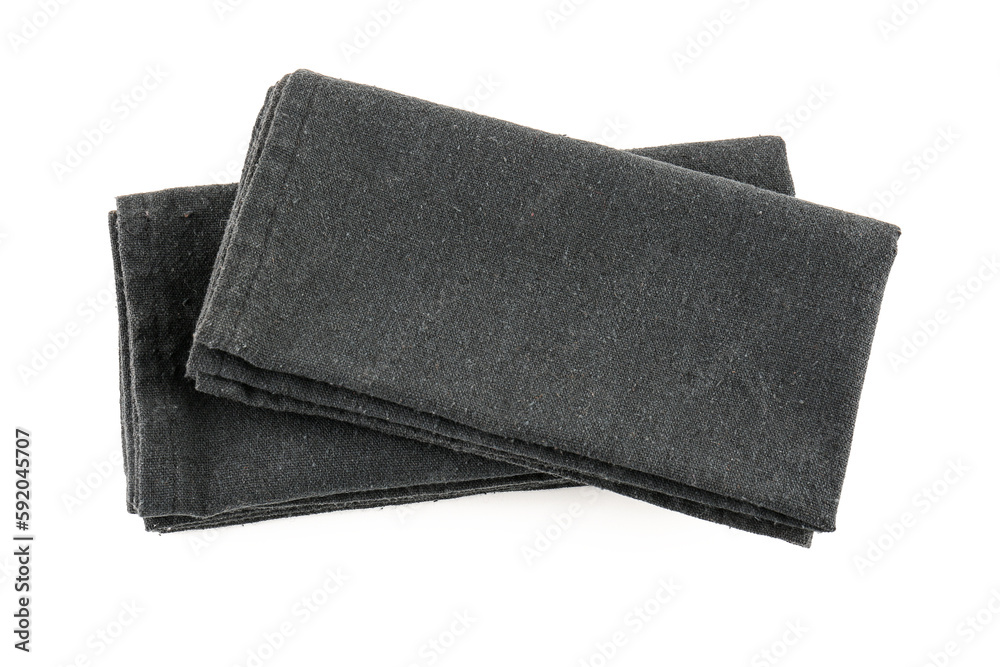 Black folded napkins on white background