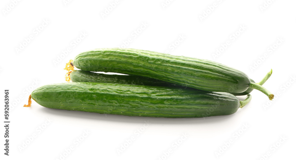 Fresh cucumbers isolated on white background