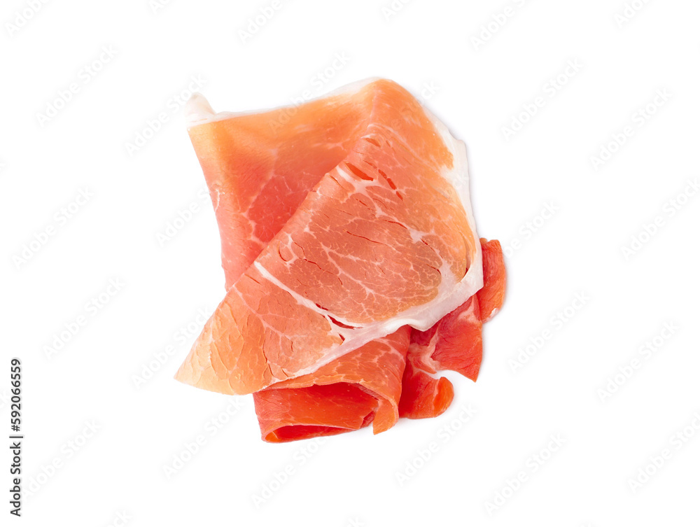 Tasty jamon slice on white background