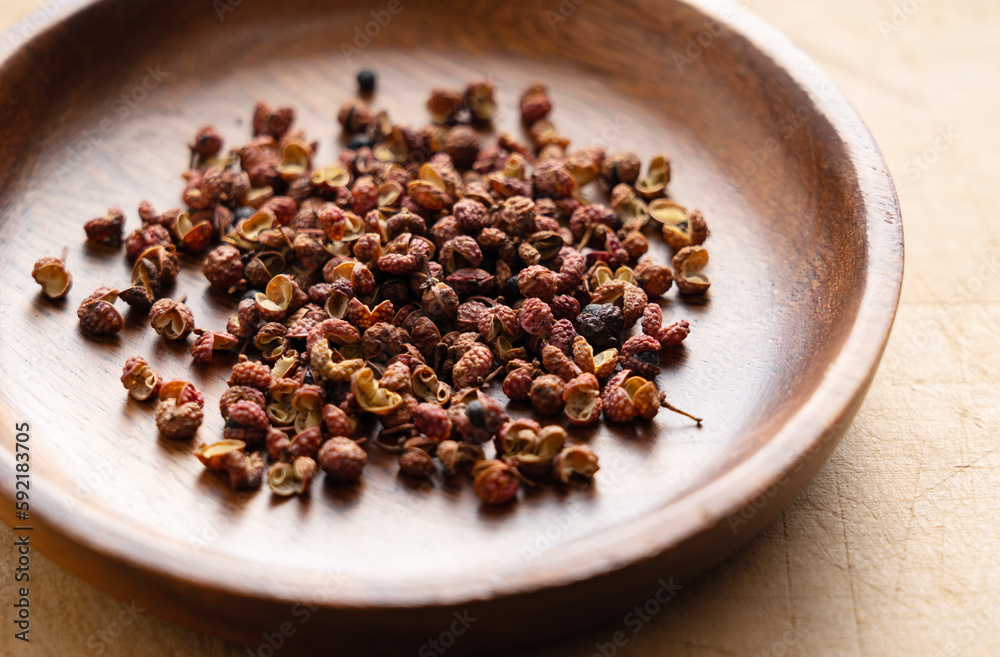 Sichuan pepper on the table.