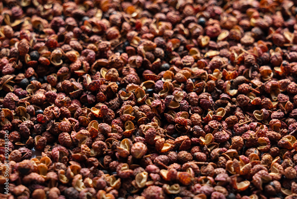 Sichuan pepper placed throughout the screen.