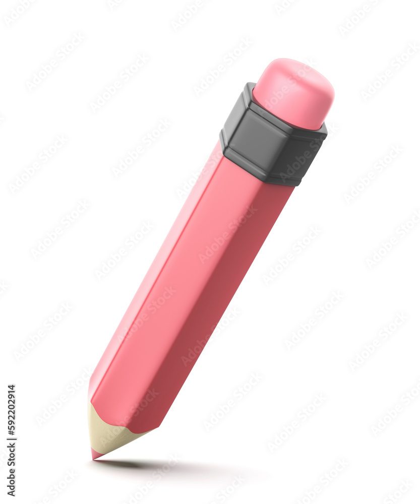 Cartoon style pink colored pencil with rubber eraser