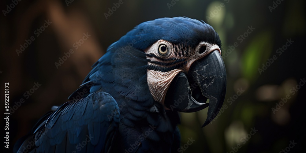 Hyacinth Macaw portrait in the nature. Generative AI