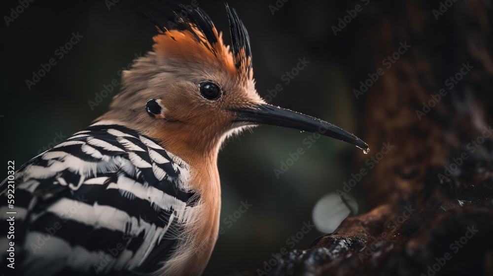 Hoopoe bird close up with forest background. Generative AI