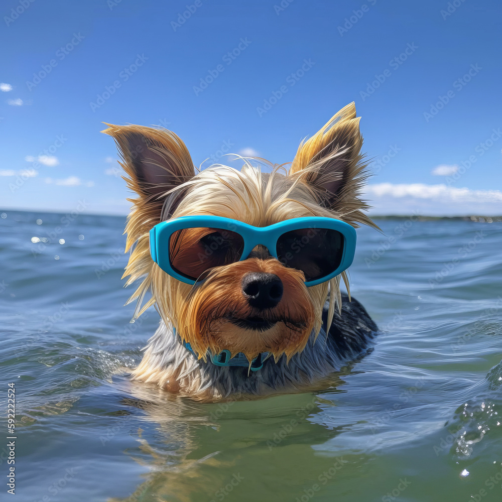 Cute dog swimming. Illustration AI Generative.