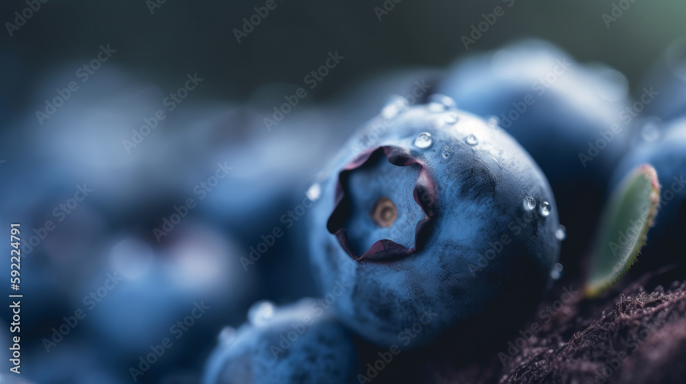 Blueberry macro background. Illustration AI Generative.